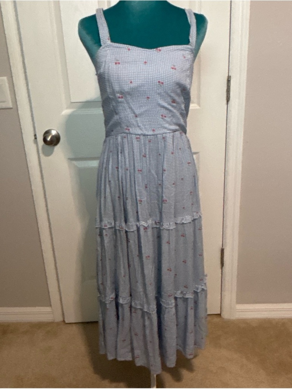 Japna Light Blue Floral Tiered Maxi Dress - Sleeveless Sundress